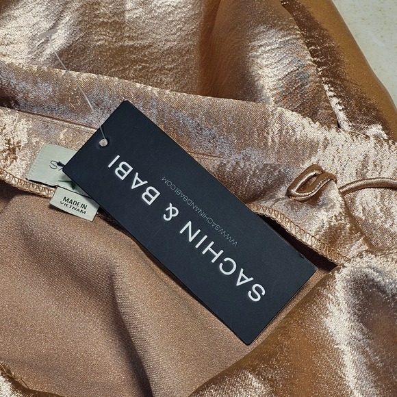 EVENING DRESS BHLDN S JENNINGS LIQUID GOLD BRONZE SACHIN BABI SLIT NWT  SIZE 2 - Picture 13 of 16